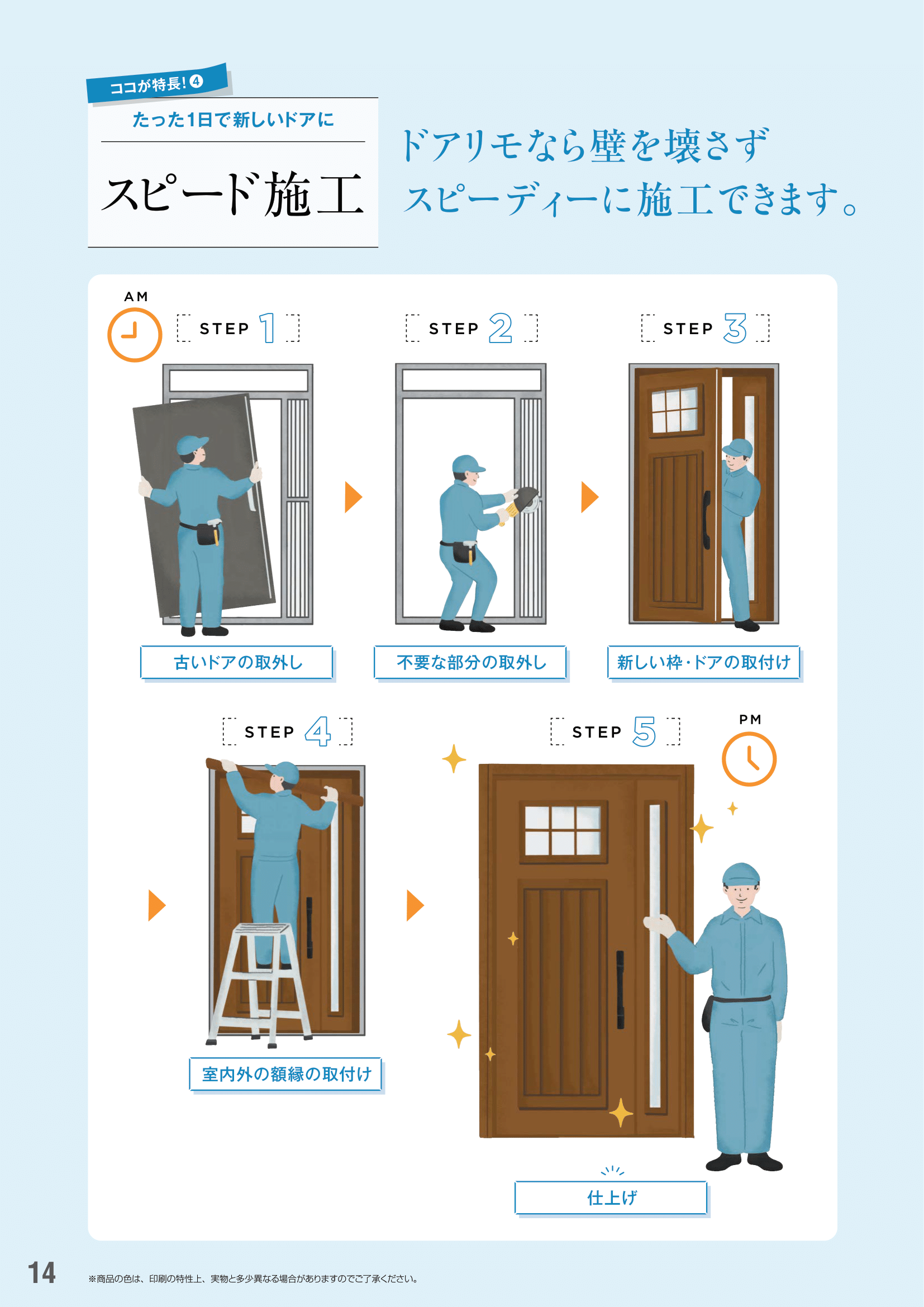 ココが特長！たった1日で新しいドアに スピード施工